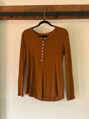 Roots Women's Long Sleeve Wool Knit Shirt - Rust Brown